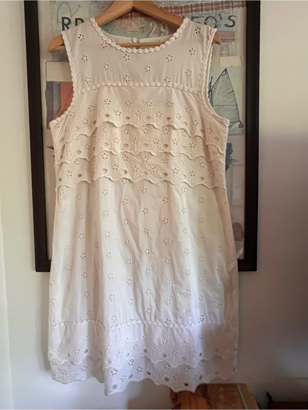 J. Crew 100% Cotton White Eyelet Tiered Embroidered Dress L - Picture 2 of 10